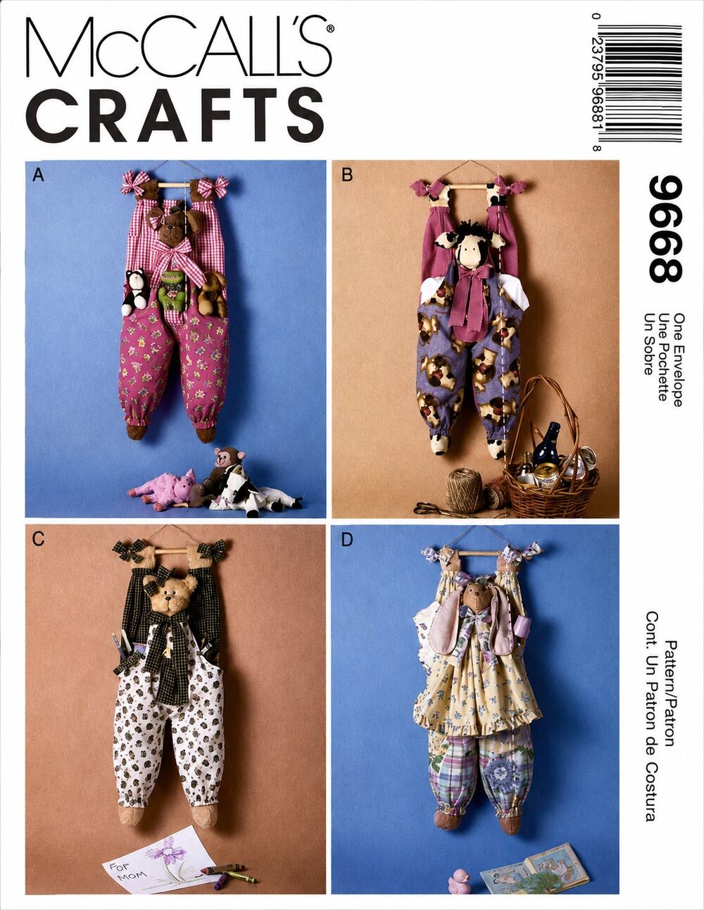 McCall's 9668 Sewing Pattern for Bear Cow Cat Bunny Bag Holders, Storage Hangers